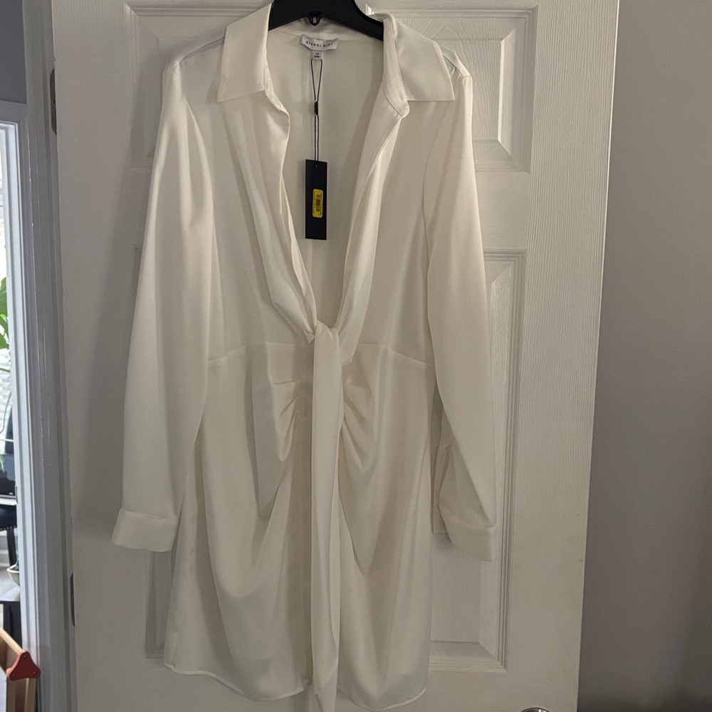 Gianni Bini Elegant White Tie-Front Blouse Dress Sz 12
